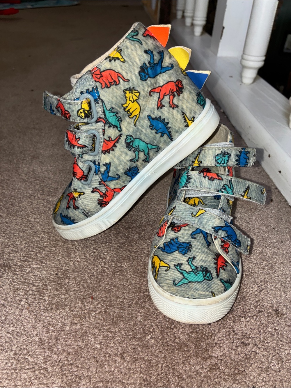 Kids High-Top Sneakers with Colorful Dinosaur Print - Multi